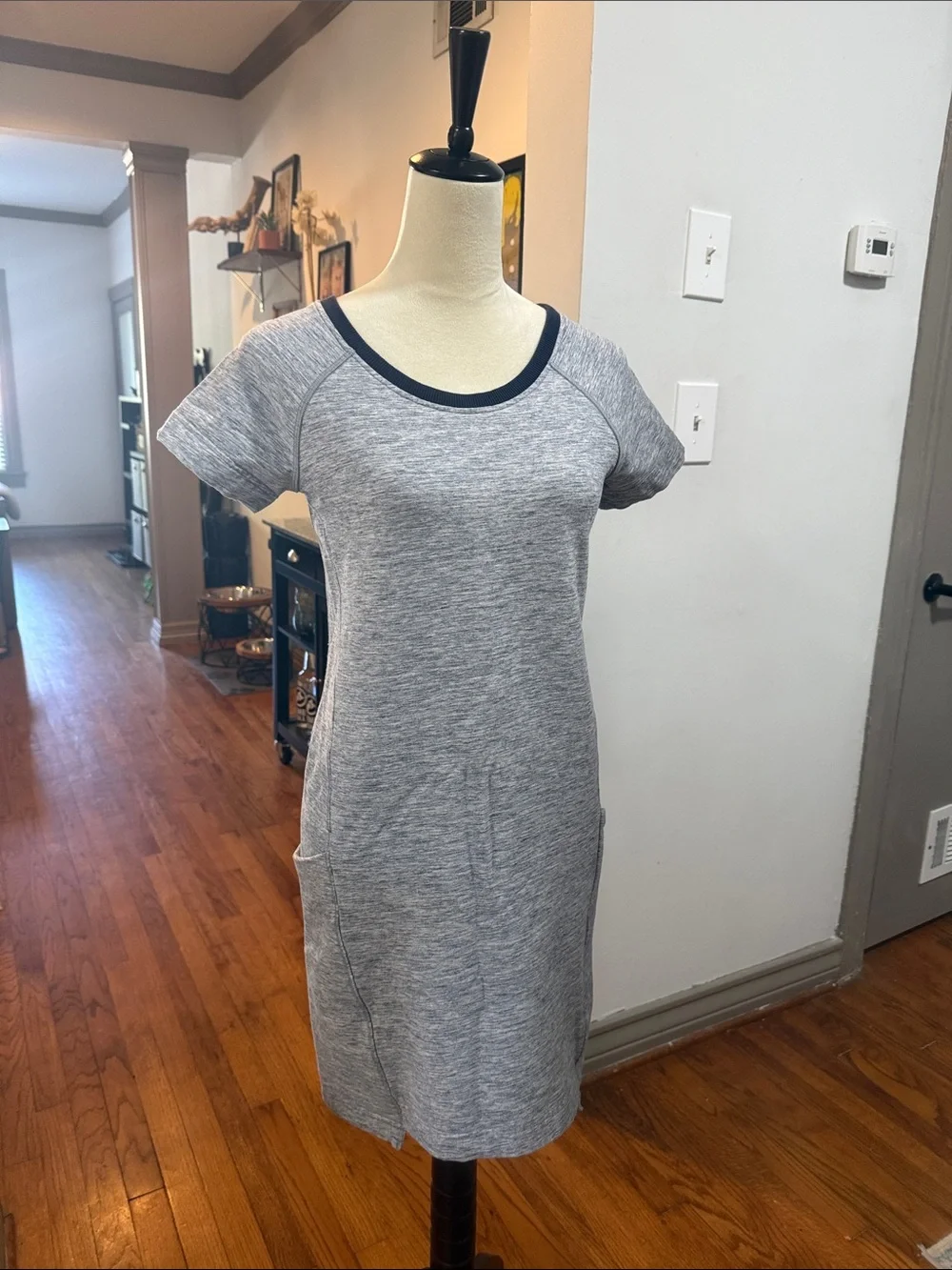 lululemon Heather Gray Short-Sleeve Dress with Navy Trim